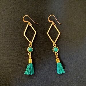 Mimi & Lu Melinda Gold Plated Emerald Druzy Tassel Dangle Earrings